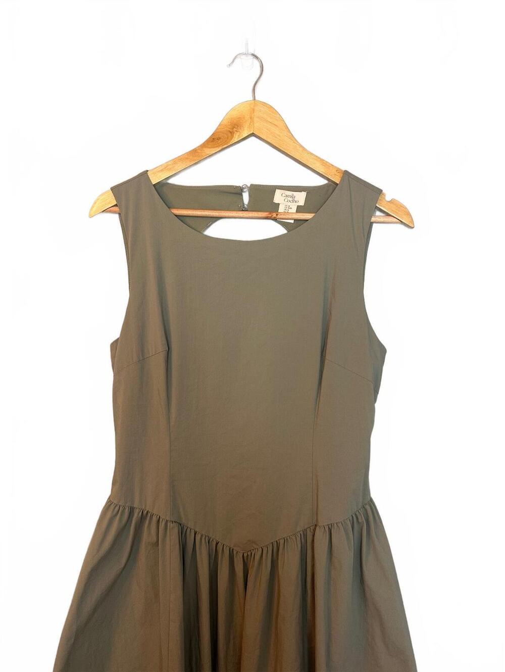 Camila Coelho Drop Waist Bubble Hem Open Back Midi/Maxi Dress in Sage Green M - Picture 3 of 9